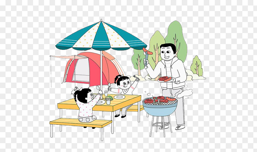 The Father Gave Child A Grill Barbecue Bulgogi Eating Illustration PNG