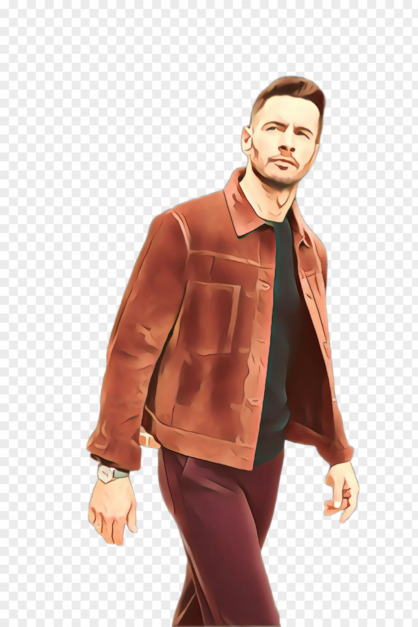 Leather Jacket Action Figure Standing Brown Maroon Fashion Male PNG