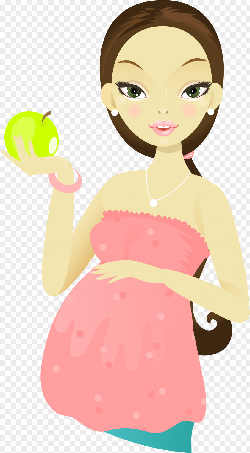 Pregnant Woman Holding Apple Pregnancy Cartoon Mother PNG