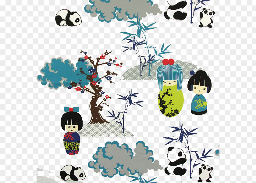 Bamboo Leaves Giant Panda Tyg Cotton Branch PNG