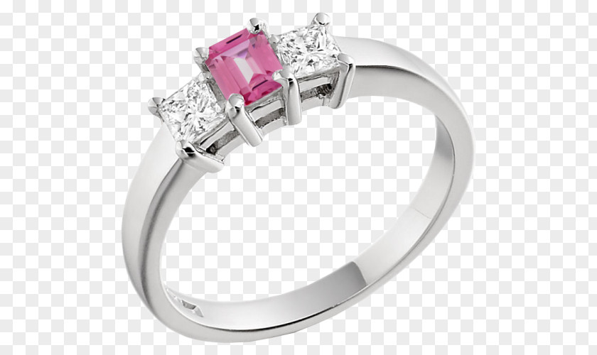 Pink Heart Pendant Baguette Diamond Cut Wedding Ring Engagement PNG