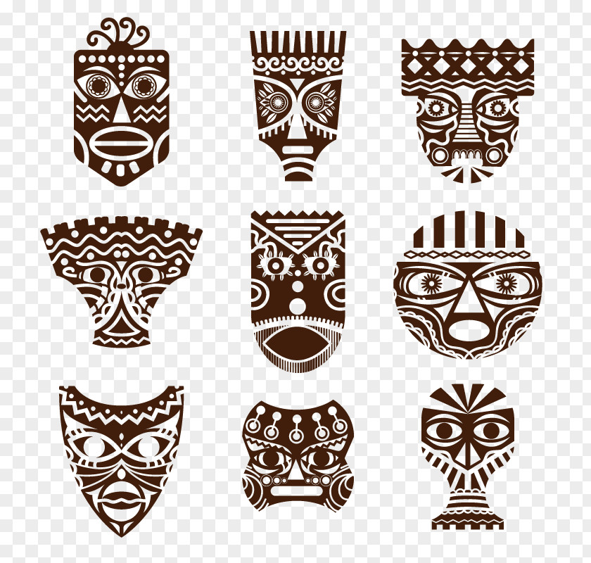 Retro Pattern Vector Mask Traditional African Masks Drawing PNG