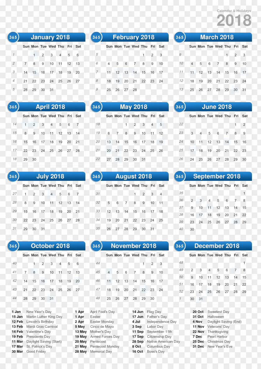 2018 Calendar Broadcast ISO Week Date Year Gregorian PNG