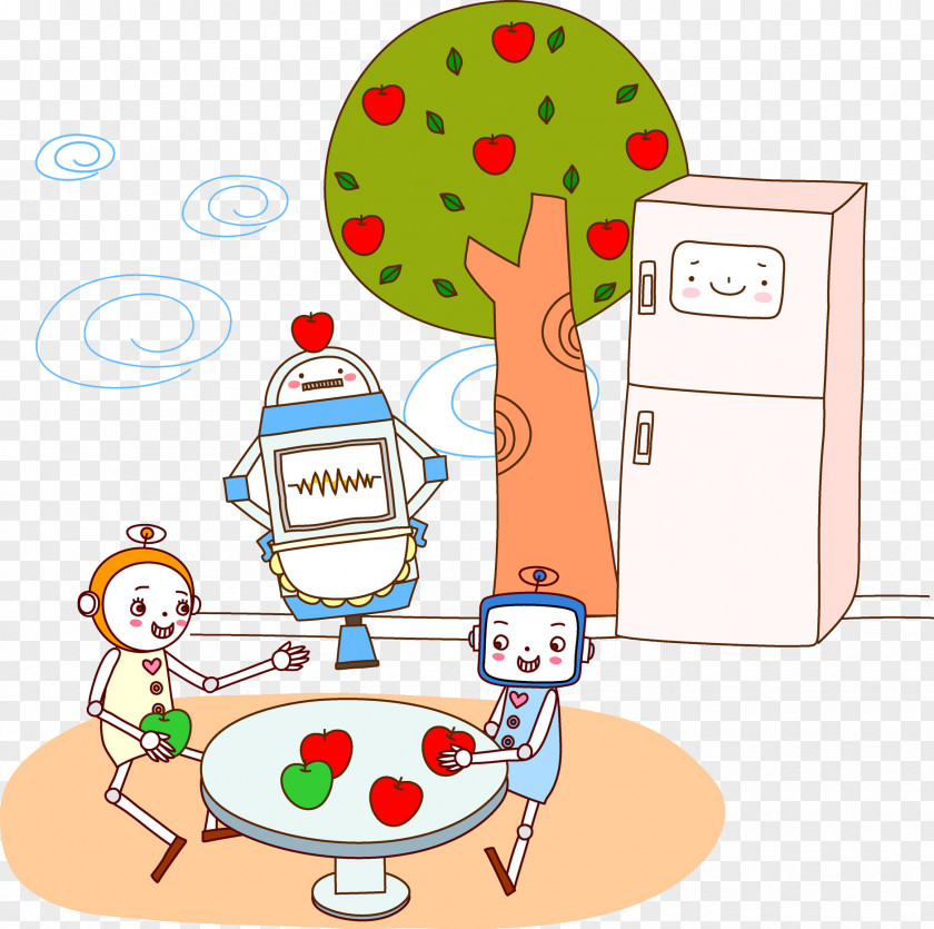 A Robot Playing Under Fruit Tree Clip Art PNG