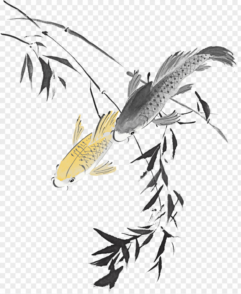 Ink Bamboo Fish Chinese New Year Years Day Display Resolution Wallpaper PNG