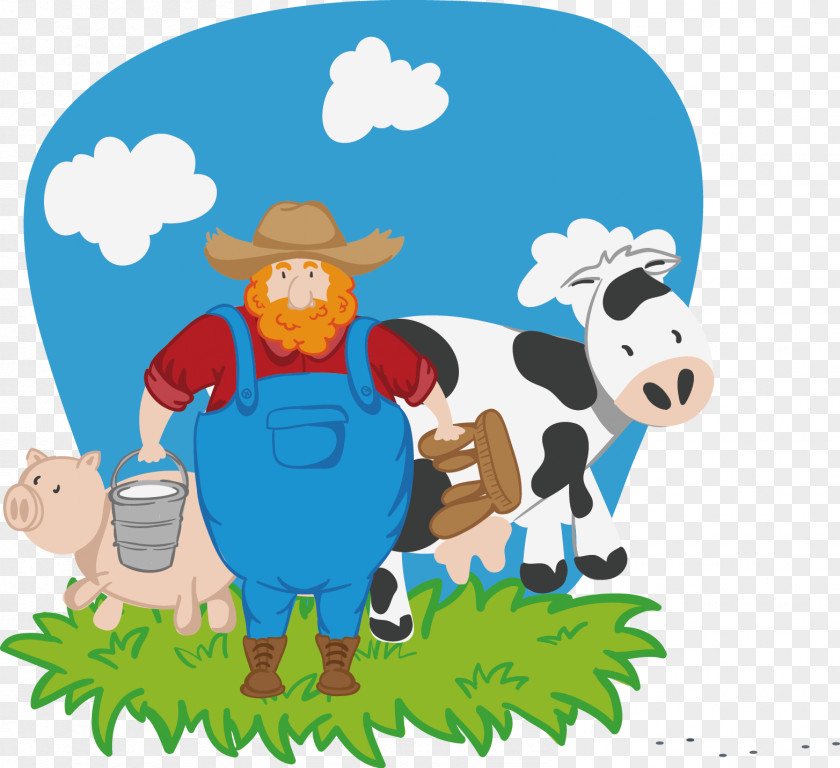 Cow Grass Cattle Farmer Cartoon PNG