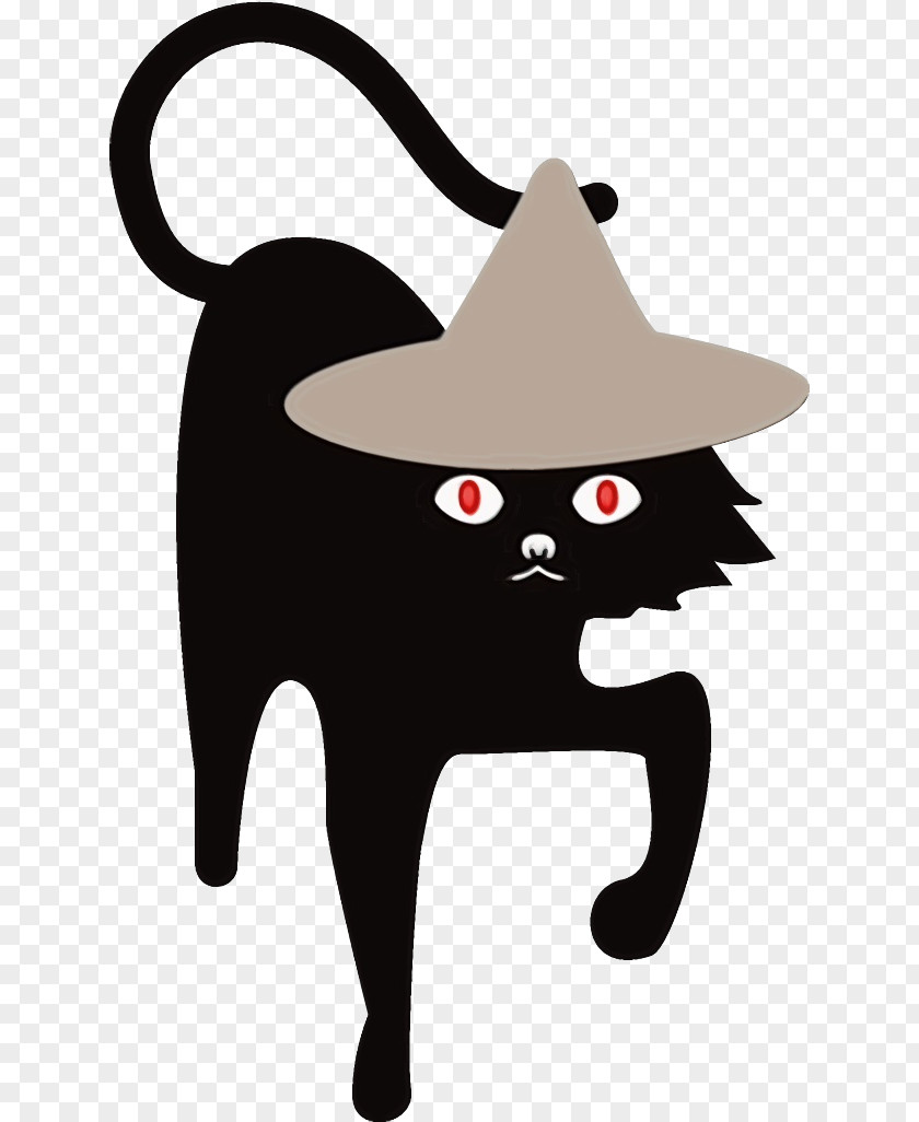Hat Whiskers Black Cat Cartoon Small To Medium-sized Cats Tail PNG