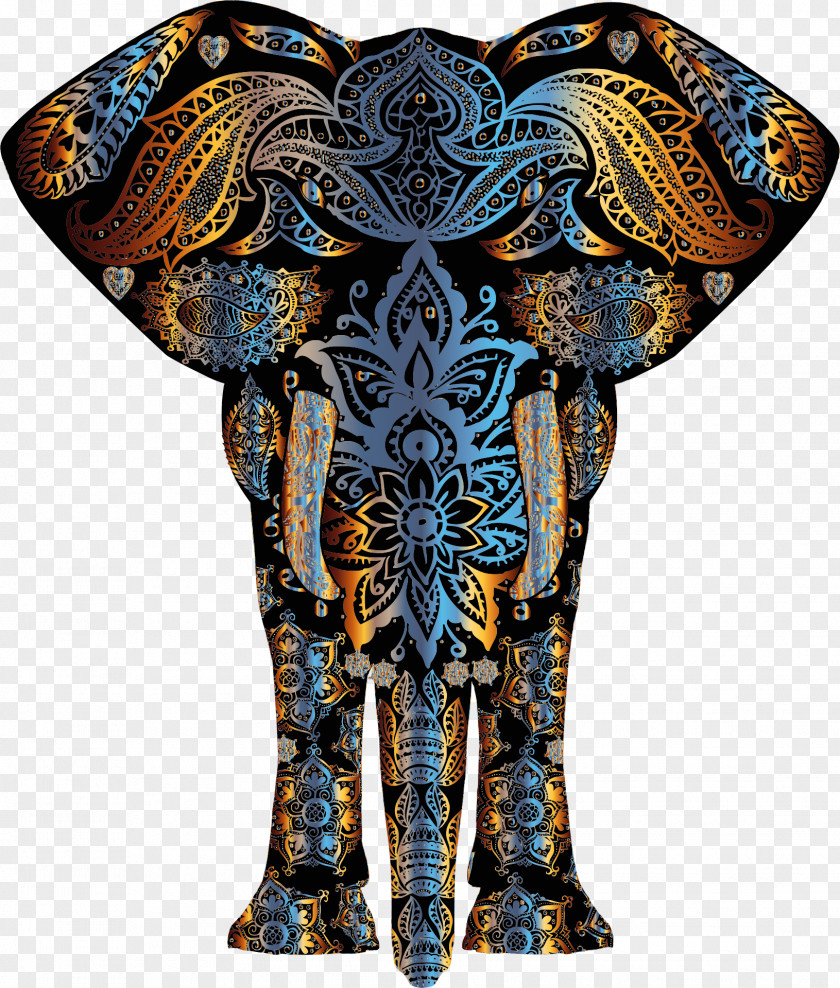 Elephant Gold Flower Pattern PNG
