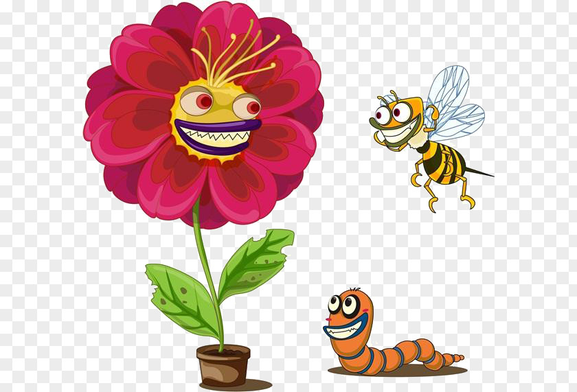 Cartoon Flower Bee Insects Insect Illustration PNG
