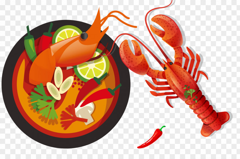 Cartoon Lobster Thai Cuisine Green Papaya Salad Food Illustration PNG