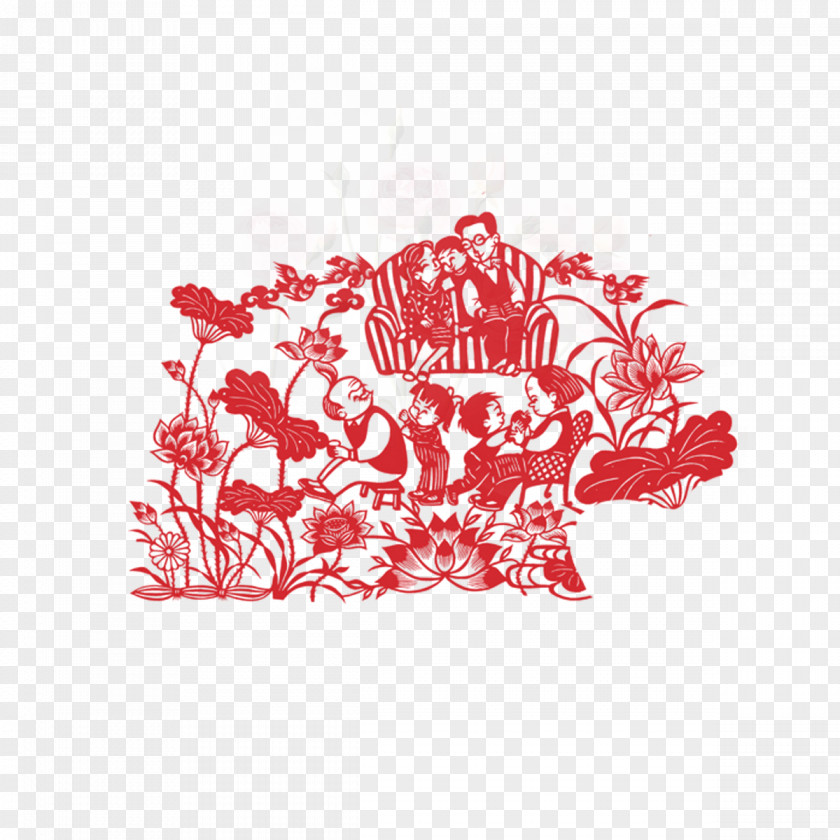 Family China Chinese Paper Cutting Papercutting New Year PNG