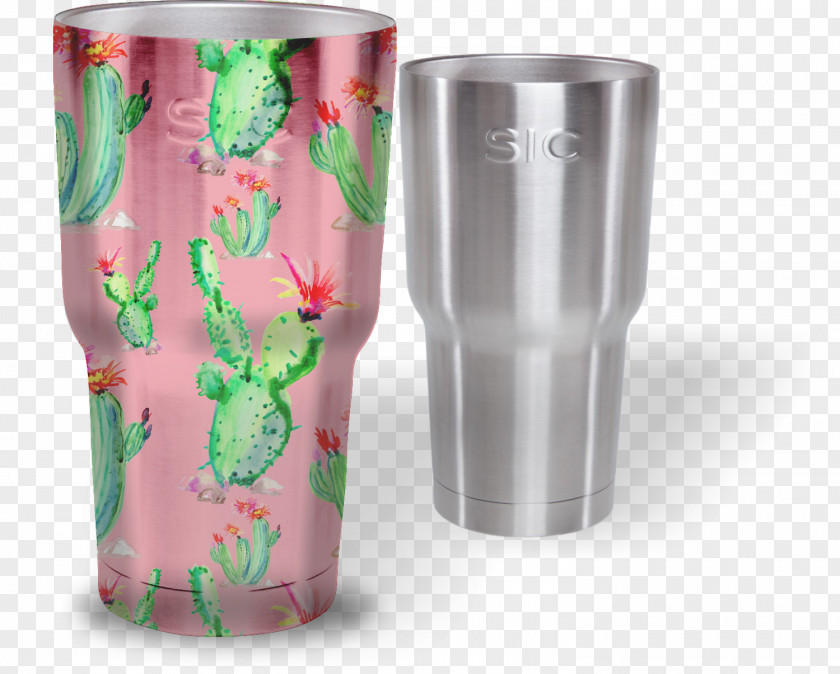 Watercolor Cactus Glass Cup Pattern PNG