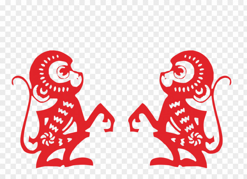 Paper-cut Monkeys Chinatown Flying Star Feng Shui Monkey Chinese New Year PNG