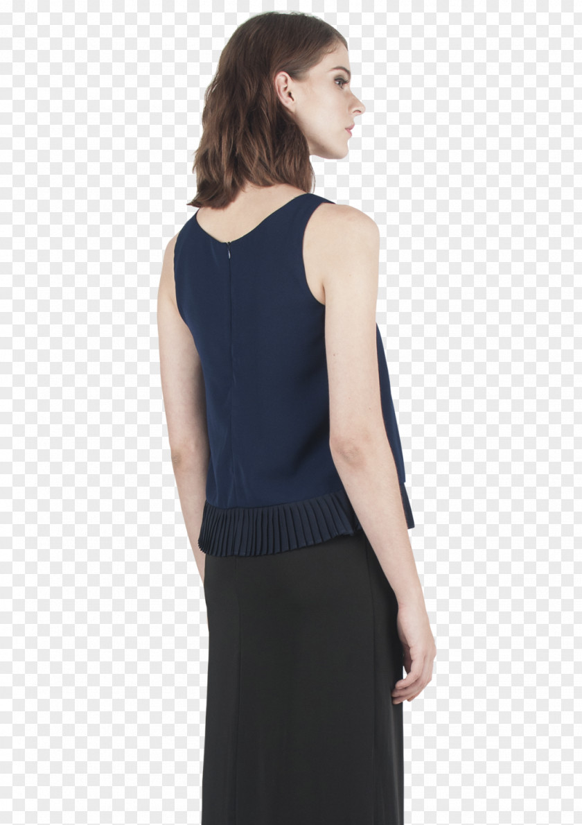 Pleated Little Black Dress Shoulder Sleeve M PNG