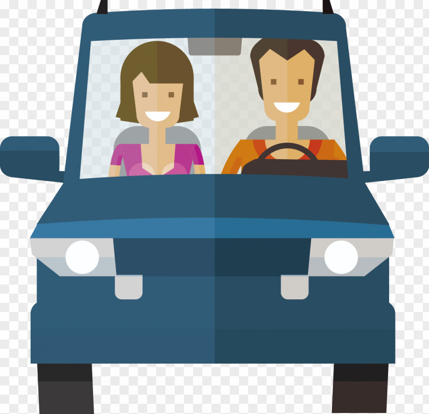 Vector Car Cartoon Couple Illustration PNG