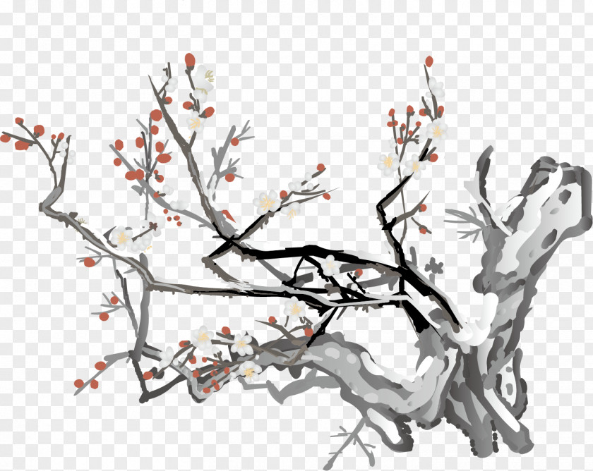 Ink Plum Winter Solstice Painting U6570u4e5d PNG