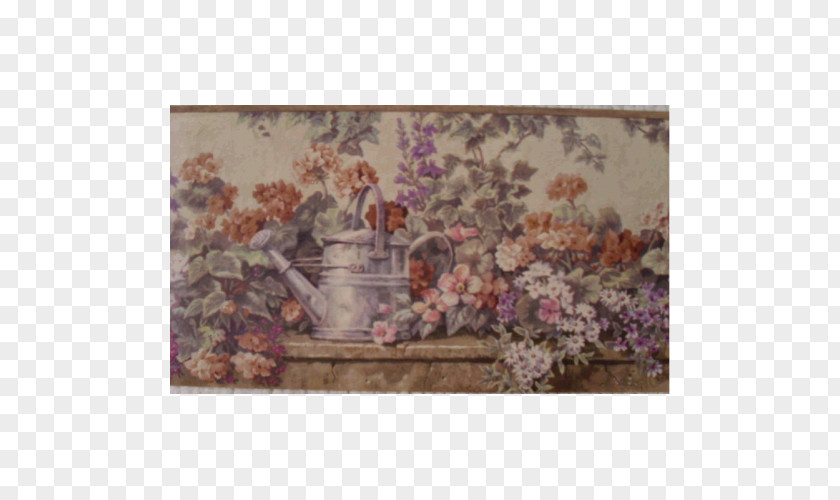 Cherry Blossom Tapestry Watering Cans Still Life Garden Wallpaper PNG