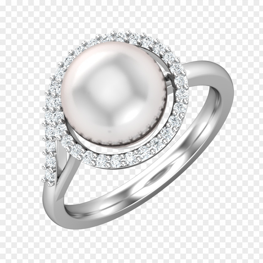 Purple Pearl Wedding Ring Silver Platinum PNG