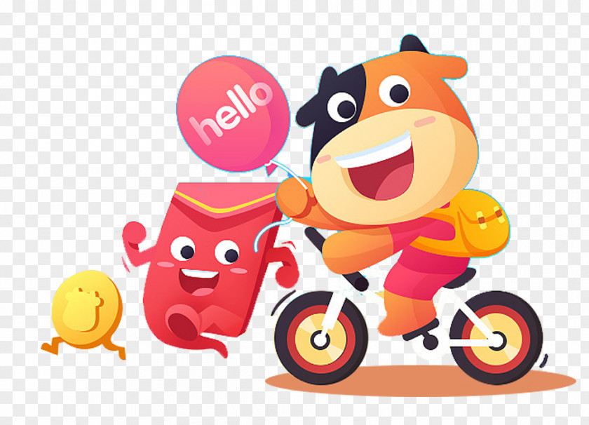 Ride A Cartoon Calf To Catch Red Envelope Clip Art PNG