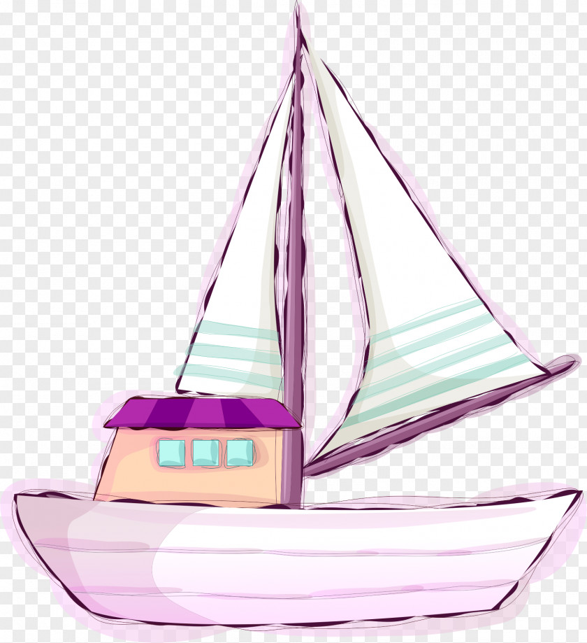 Hand-painted Sailing Ferry Ship Watercraft PNG
