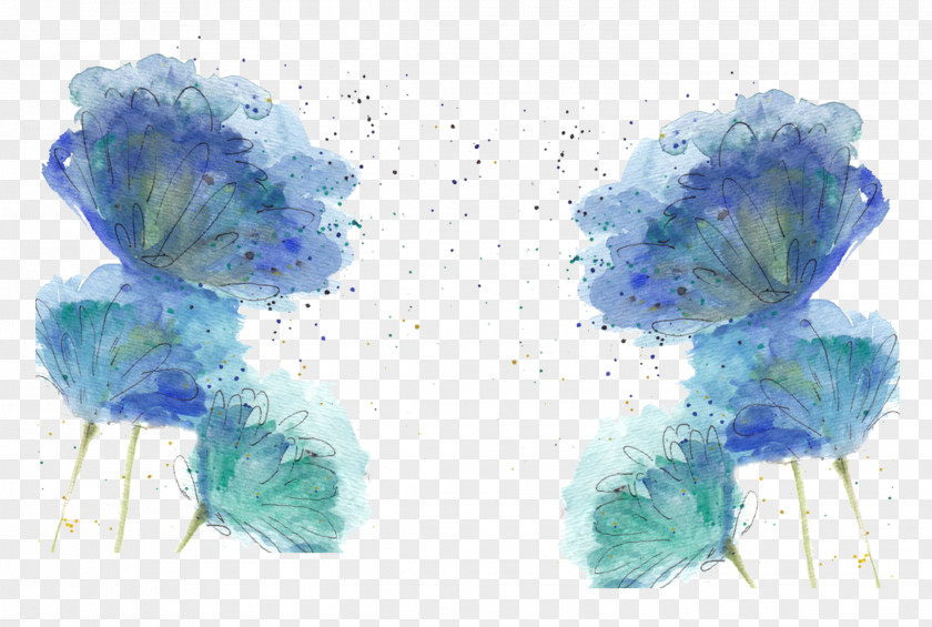 Hand Painted Watercolor Blue Flower Decoration Painting PNG