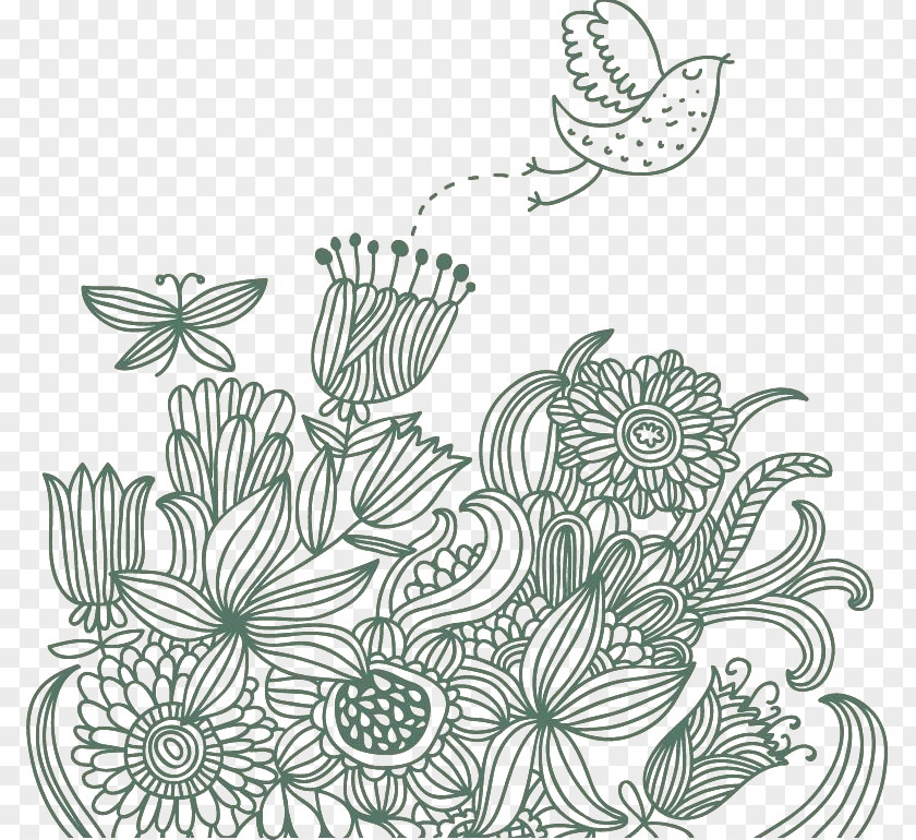 Illustration Bird Flowers Cartoon Drawing PNG