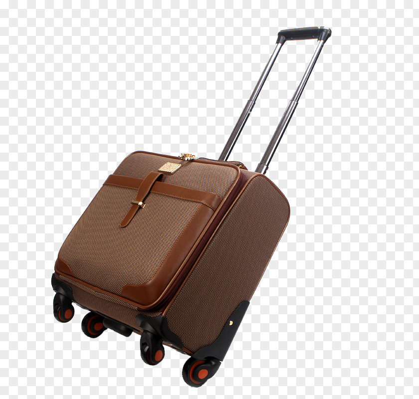 Dark Coffee Color Leather Buckle Suitcase Travel Box Trolley PNG