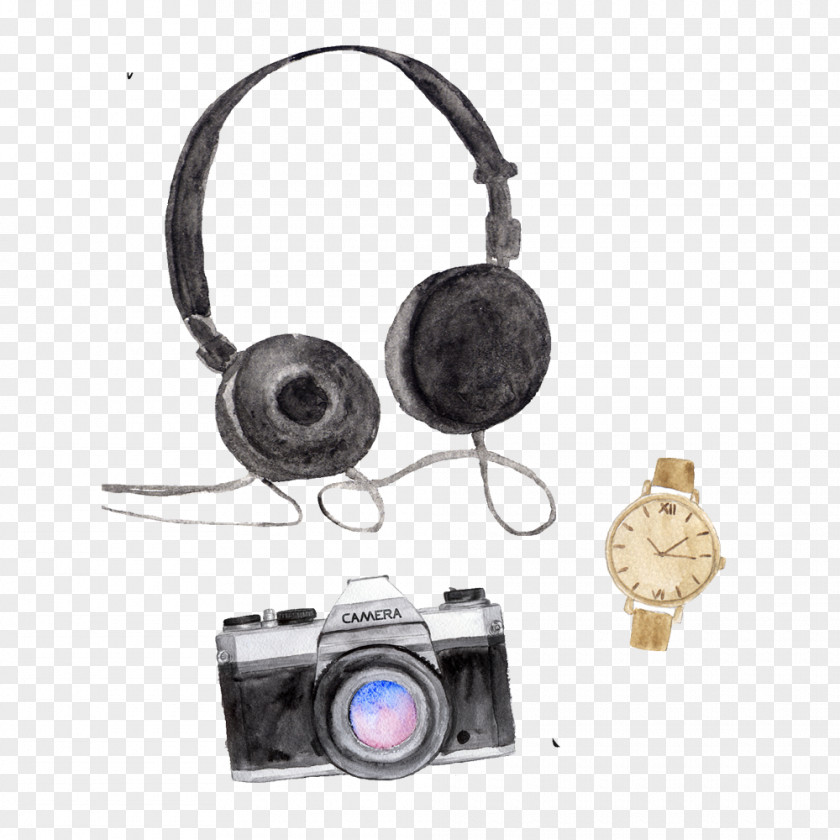 Cartoon Hand-painted Headset Camera Watch Drawing Watercolor Painting Shutterstock PNG