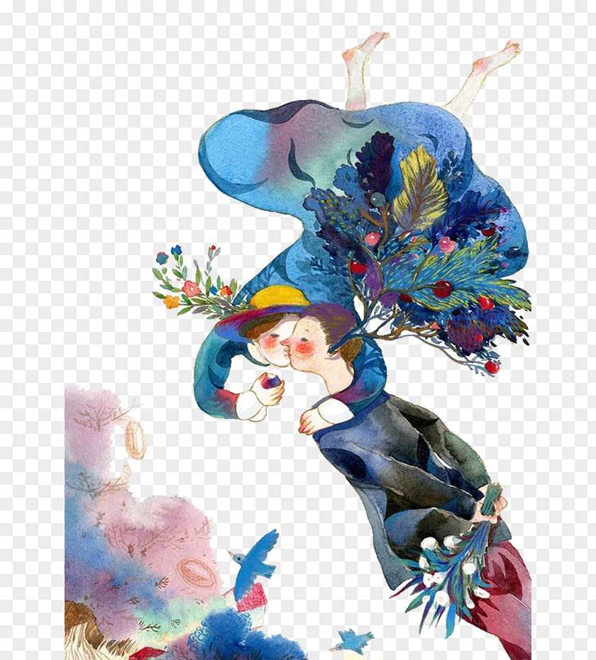 Painted Kiss Of Lovers Painting Illustration PNG