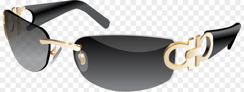 Black Gold Frame Sunglasses Fashion Accessory Designer PNG