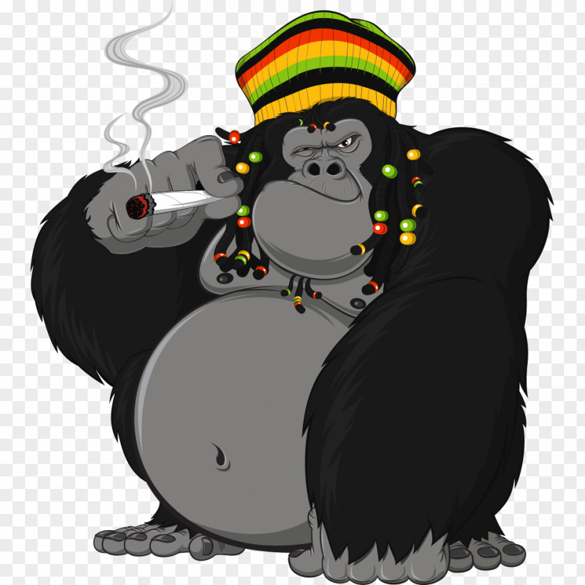Vector Black Gorilla Rastafari Chimpanzee Stock Illustration PNG