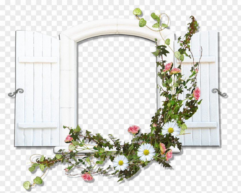 Window With Flowers PNG Flowers, white wooden window with flowers clipart PNG