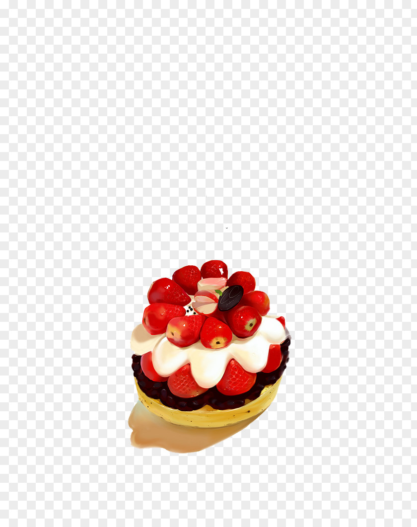 Hand-painted Cartoon Strawberry Cake Cream Pie Cupcake Fruitcake PNG