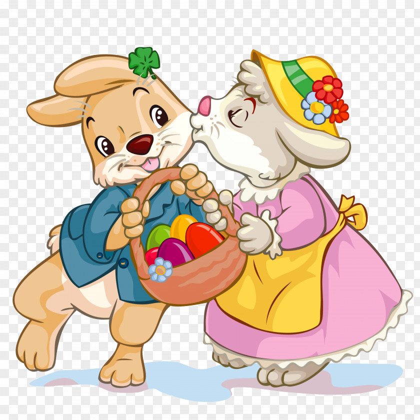 Easter Bunnies With Egg Basket Clipart Bunny Love Clip Art PNG