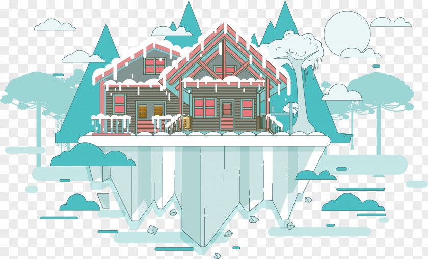 Cartoon Vector Is The City Of Snow Covered Sky Illustration PNG