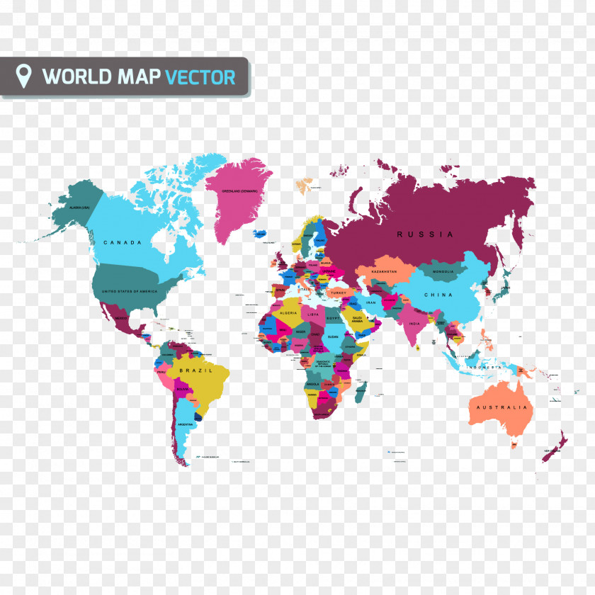Flat Color Map Of The World Vector Material Globe PNG