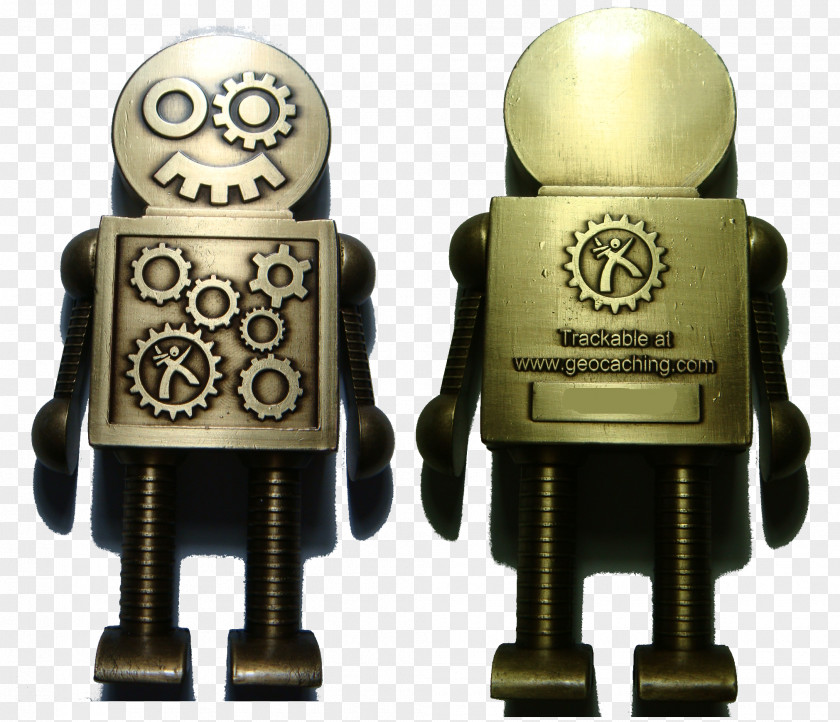 Steampunk Robot Bronze Metal Geocoin Gold PNG
