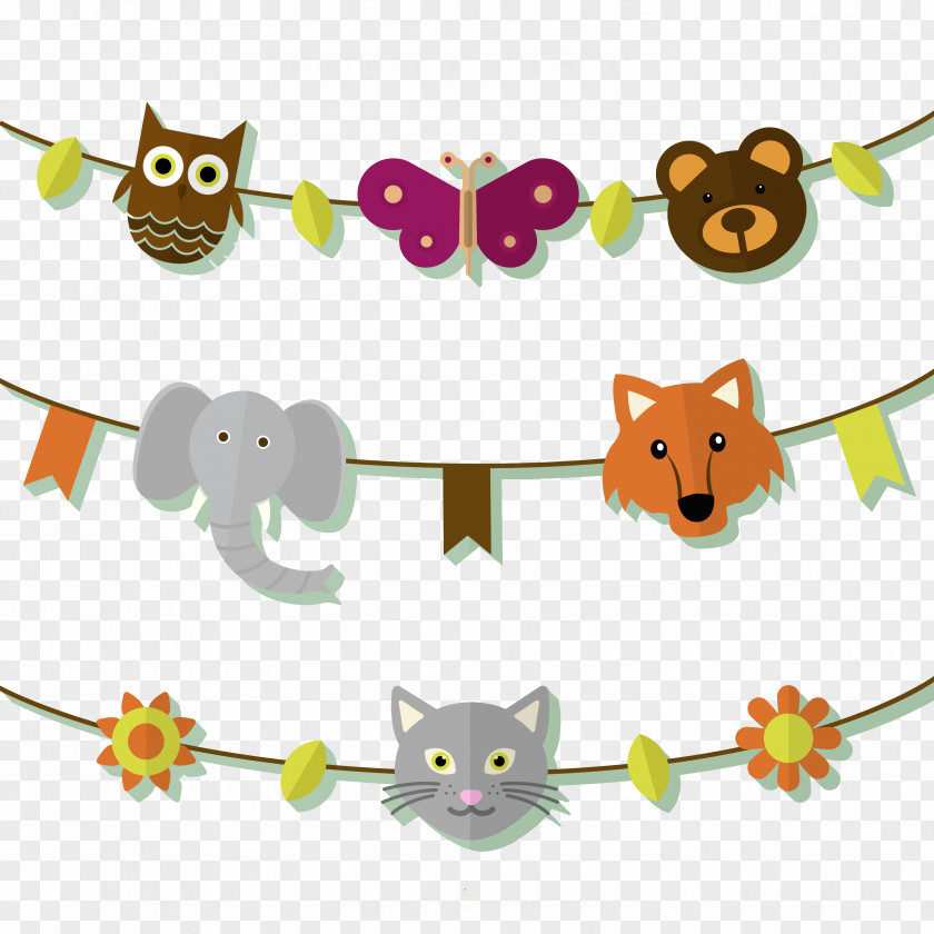 3 Creative Animal Heads Pull Flag Vector Material Download Garland PNG