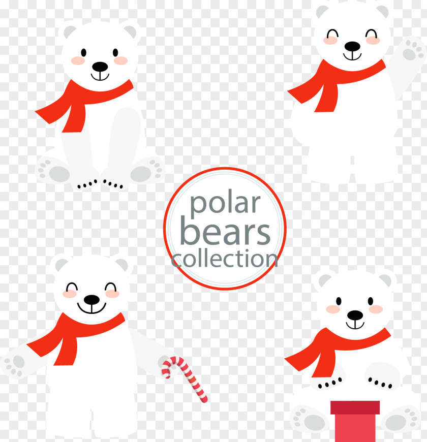 Vector Four Hand-painted White Cartoon Bear Giant Panda Illustration PNG