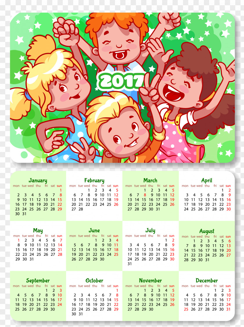 2017 Cartoon Kids Calendar Child Template Illustration PNG