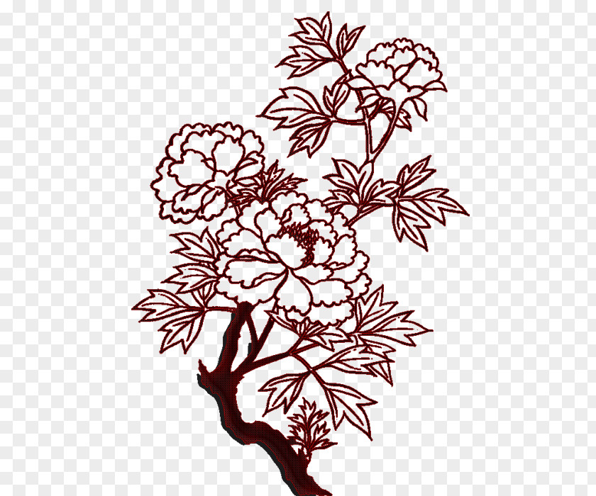 Peony Embroidery Decorative Pattern Texture Drawing Line Art Painting PNG