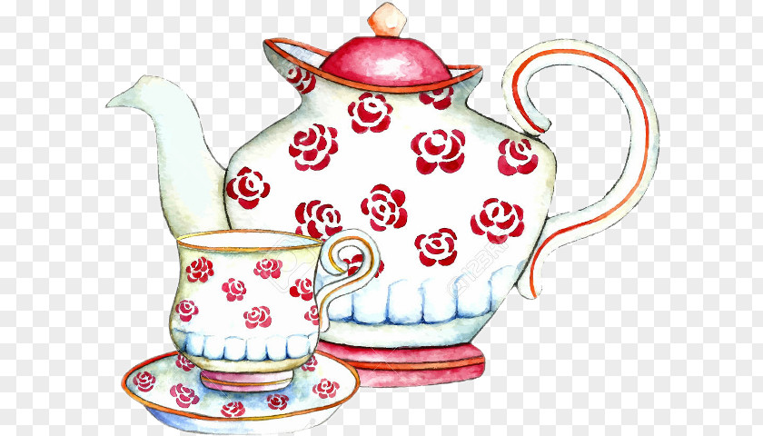 Tea Teapot Watercolor Painting PNG