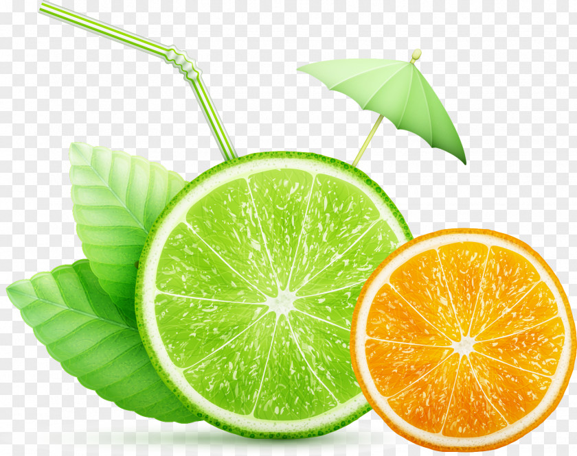 Fruits And Green Leafy Parasol Orange Juice Lemon Lime PNG