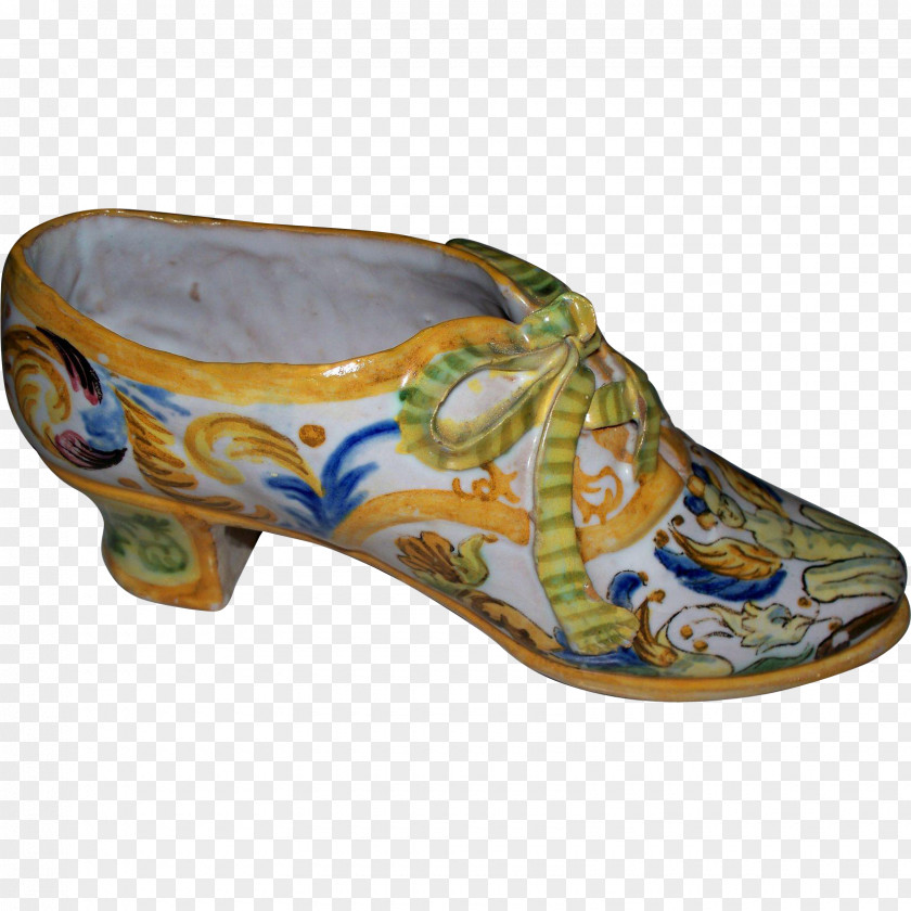 Antique High-heeled Shoe Clog Tin-glazed Pottery Faience PNG