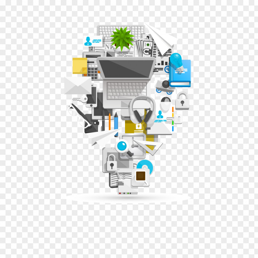 3D Computer Business Element Collage Creativity Concept Illustration PNG