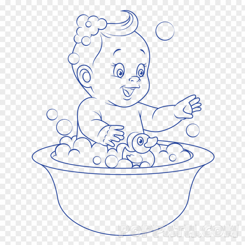 Baby Bathing Drawing Line Art Coloring Book PNG