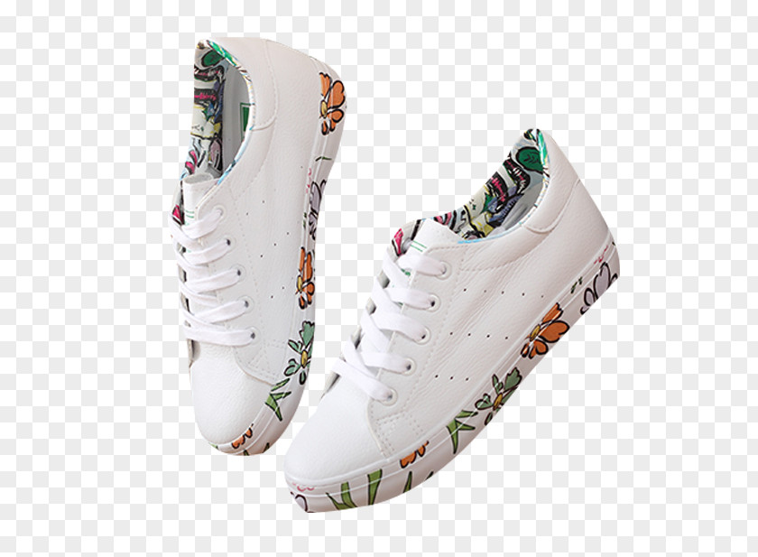 Flowers Decorated White Shoes Sports Sneakers Shoe PNG