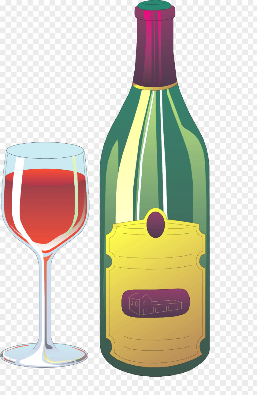 Vector Hand-painted Wine White Red Champagne Glass Bottle PNG