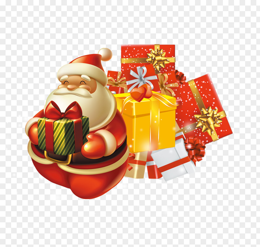 Santa Claus And Gift Box Christmas PNG