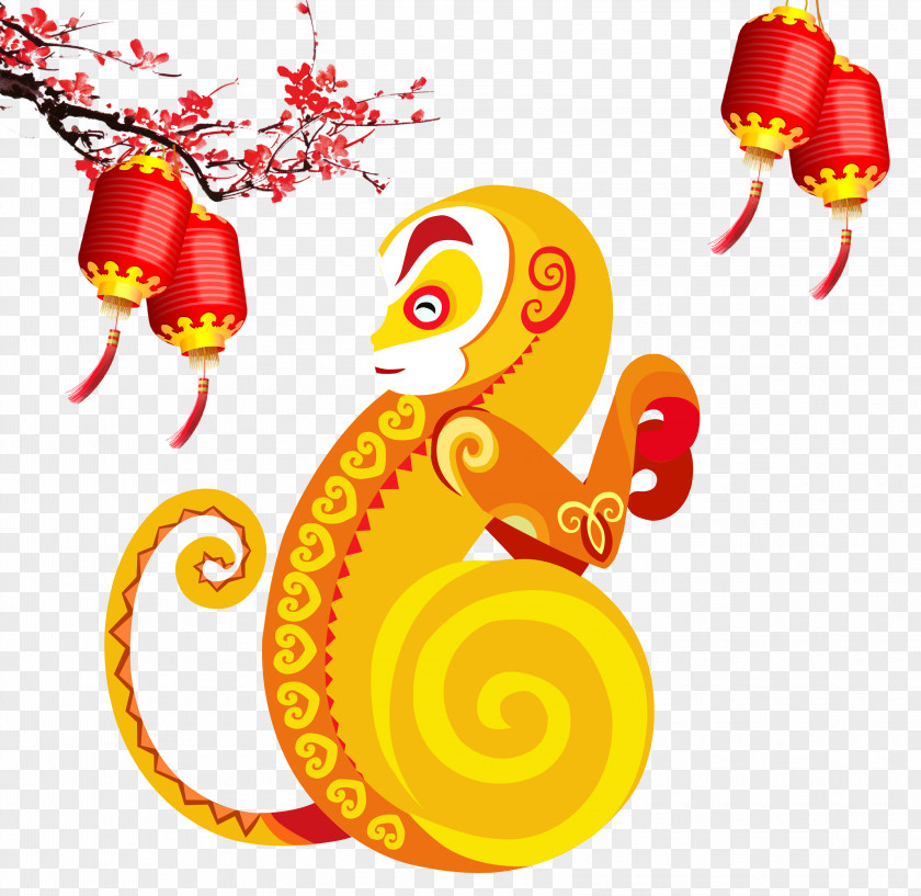 Monkey Pattern Poster Chinese New Year PNG